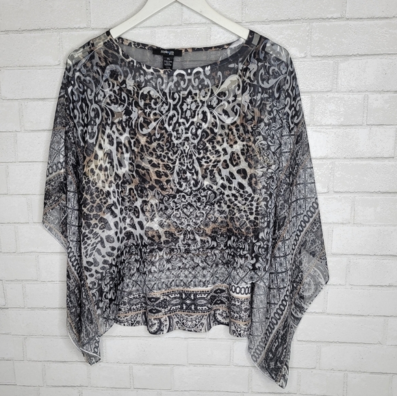 Style & Co. Tops - Style & Co. Petite Black White Tan Leopard Print Sheer Chiffon Caftan Cami Set